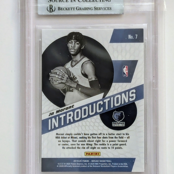 2019-20 Panini Mosaic Ja Morant Introductions #7 Rookie RC Memphis BGS 9 MINT - Picture 4 of 6